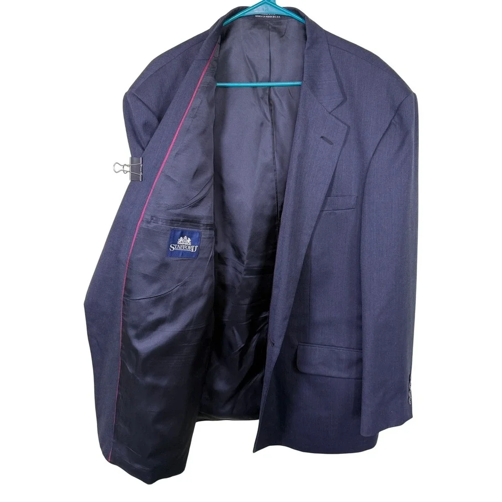 Stafford Mens Navy Blue Blazer Sport Coat 50R Worsted Wool Blend USA